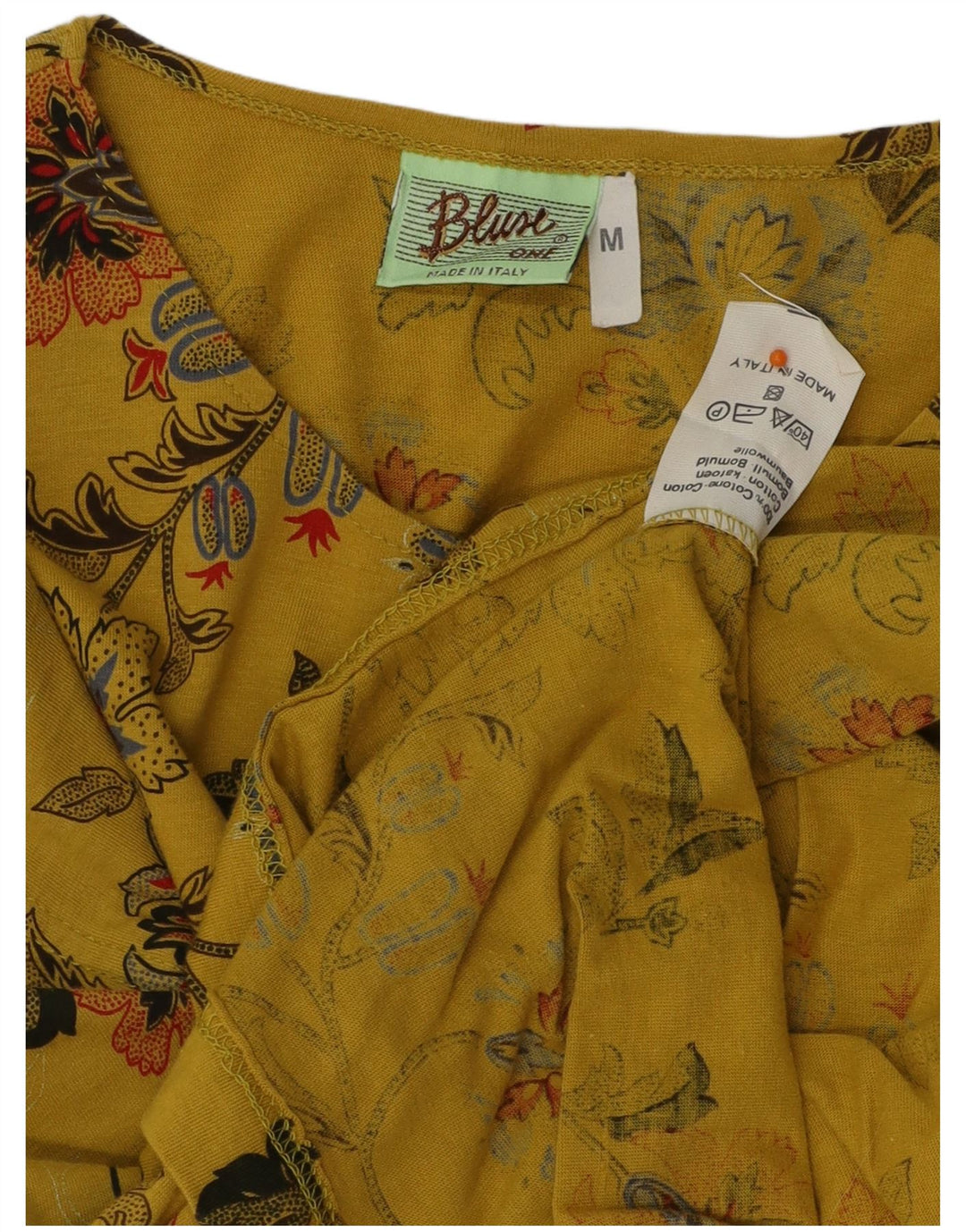 Blusa feminina VINTAGE UK 12 algodão floral amarelo médio