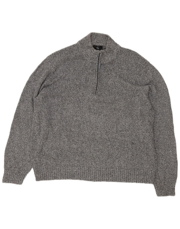 Suéter masculino Calvin Klein com zíper e gola 2XL algodão manchado cinza
