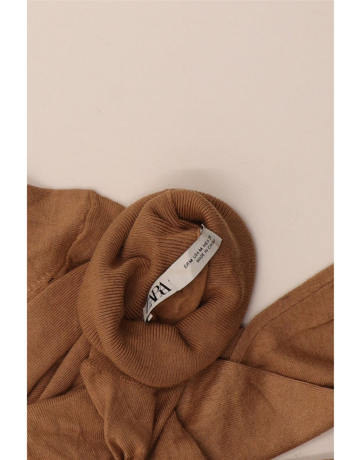Zara Suéter feminino com gola redonda e gola alta Reino Unido 12 marrom médio