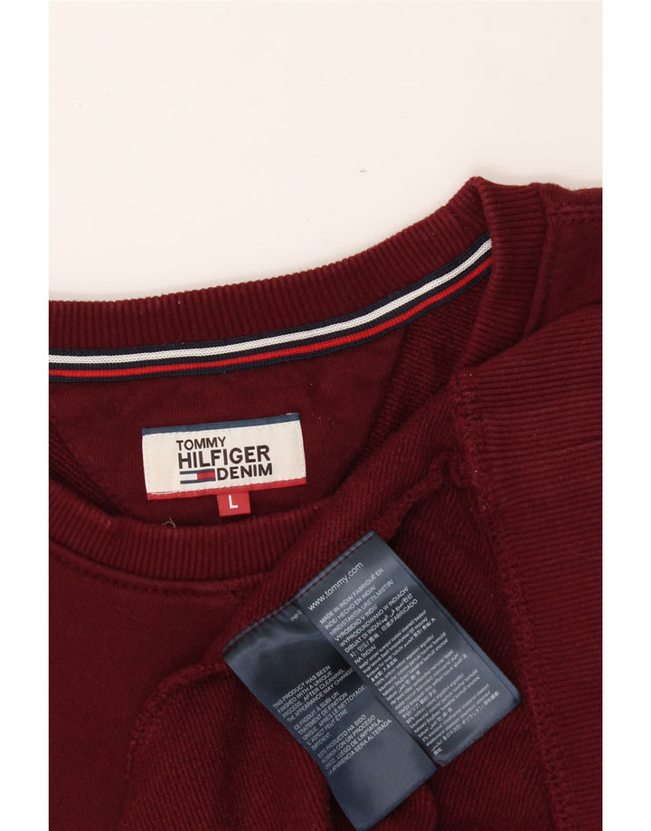 TOMMY HILFIGER Mens Graphic Sweatshirt Jumper Large Maroon Cotton Vintage Tommy Hilfiger and Second-Hand Tommy Hilfiger from Messina Hembry 
