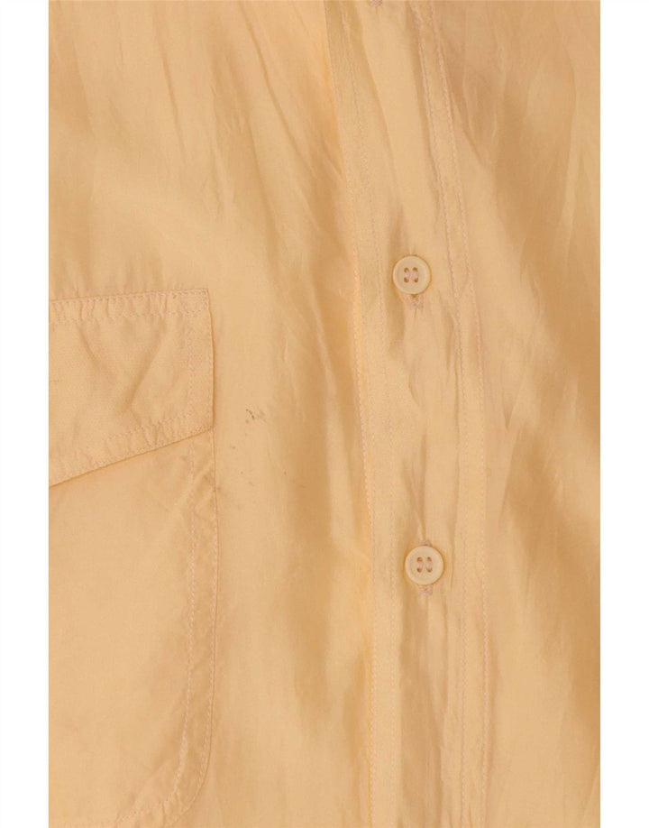 Camisa masculina vintage de manga curta seda amarela média