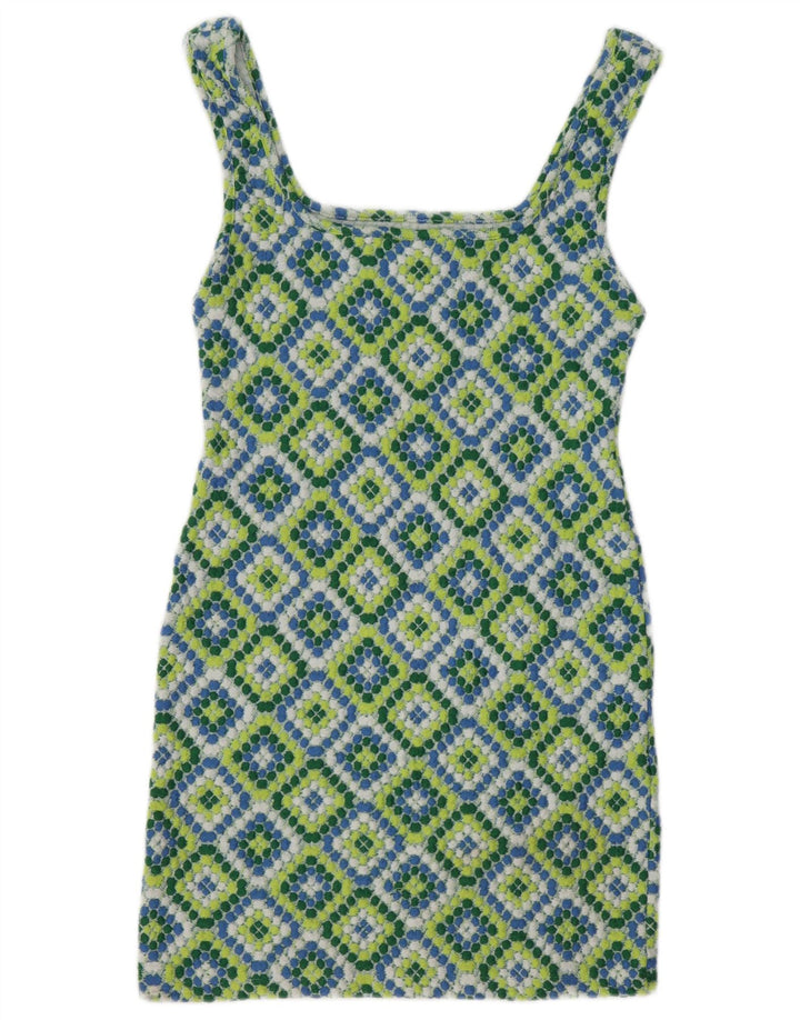 Vestido de verão feminino Topshop UK 12 poliéster Ikat multicolorido médio