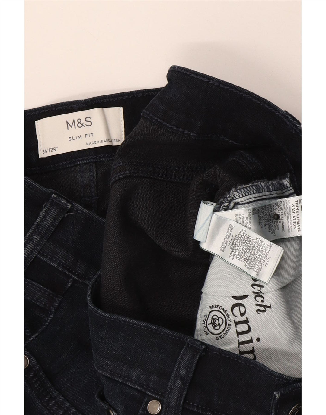 Marks & Spencer Mens Slim Jeans W34 L29 Azul Marinho Algodão
