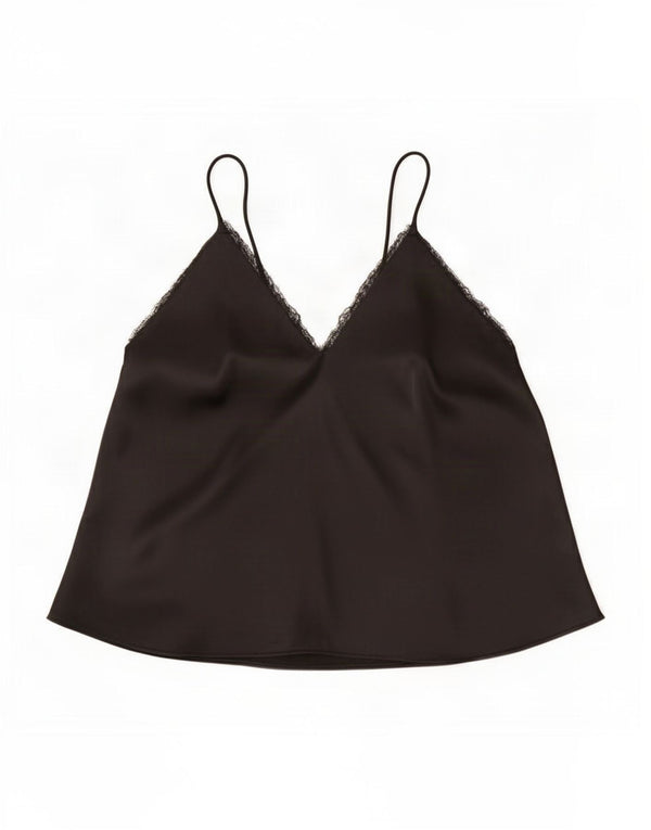Zara Womens Crop Cami Top UK 14 Grande Poliéster Preto