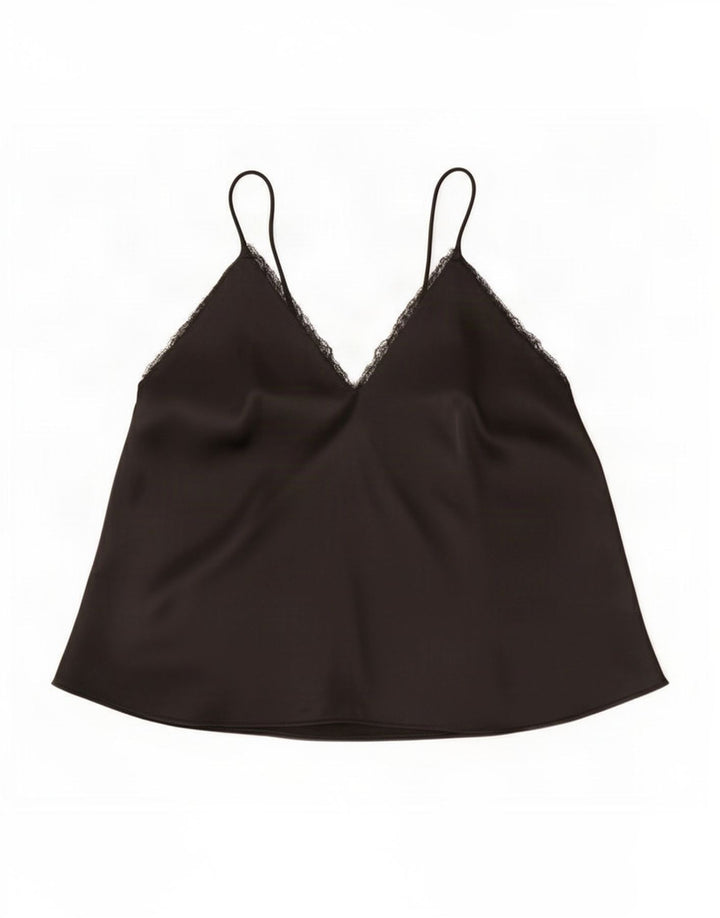 Zara Womens Crop Cami Top UK 14 Grande Poliéster Preto