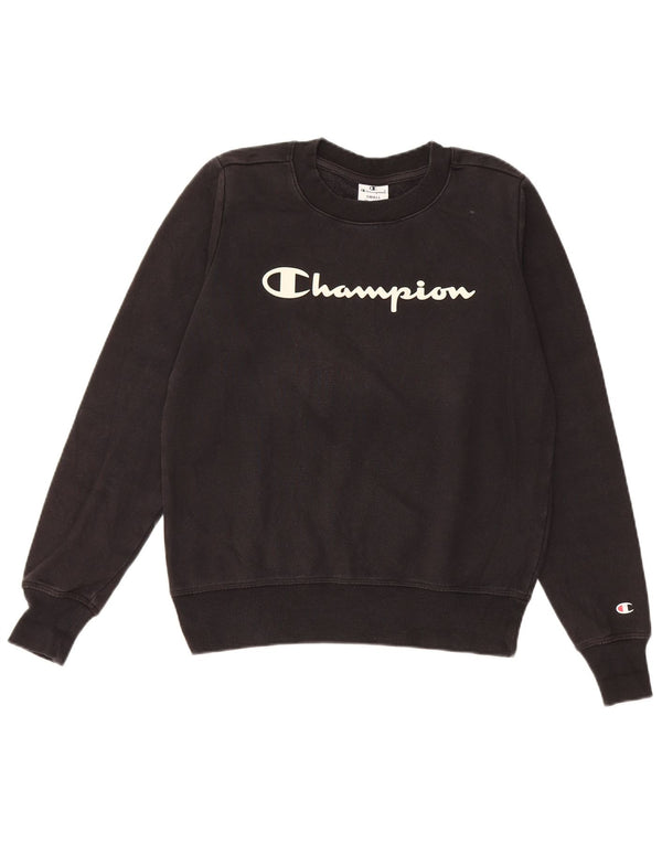 Champion feminino gráfico moletom jumper UK 10 pequeno algodão preto