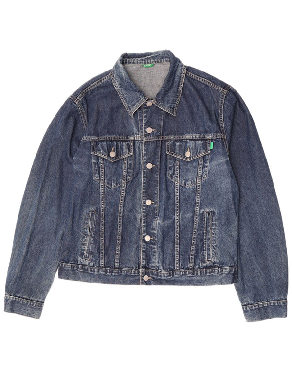 Jaqueta jeans masculina Benetton UK 42 XL algodão azul