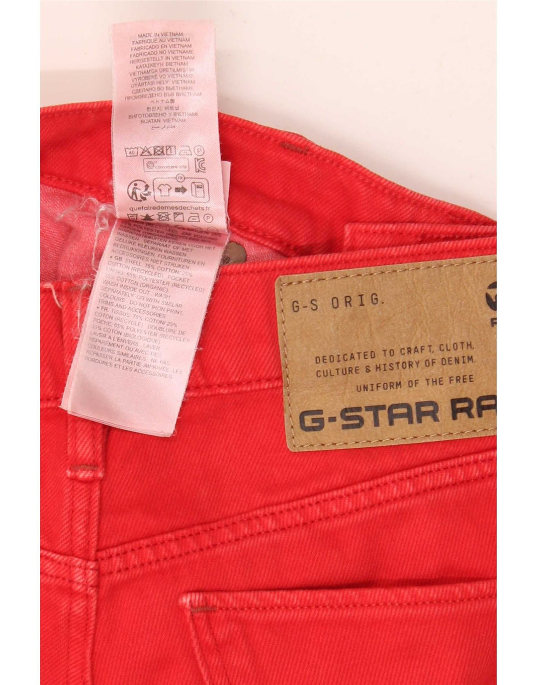 Calça jeans masculina G-Star 3D Arc cortada W25 L25 algodão vermelho