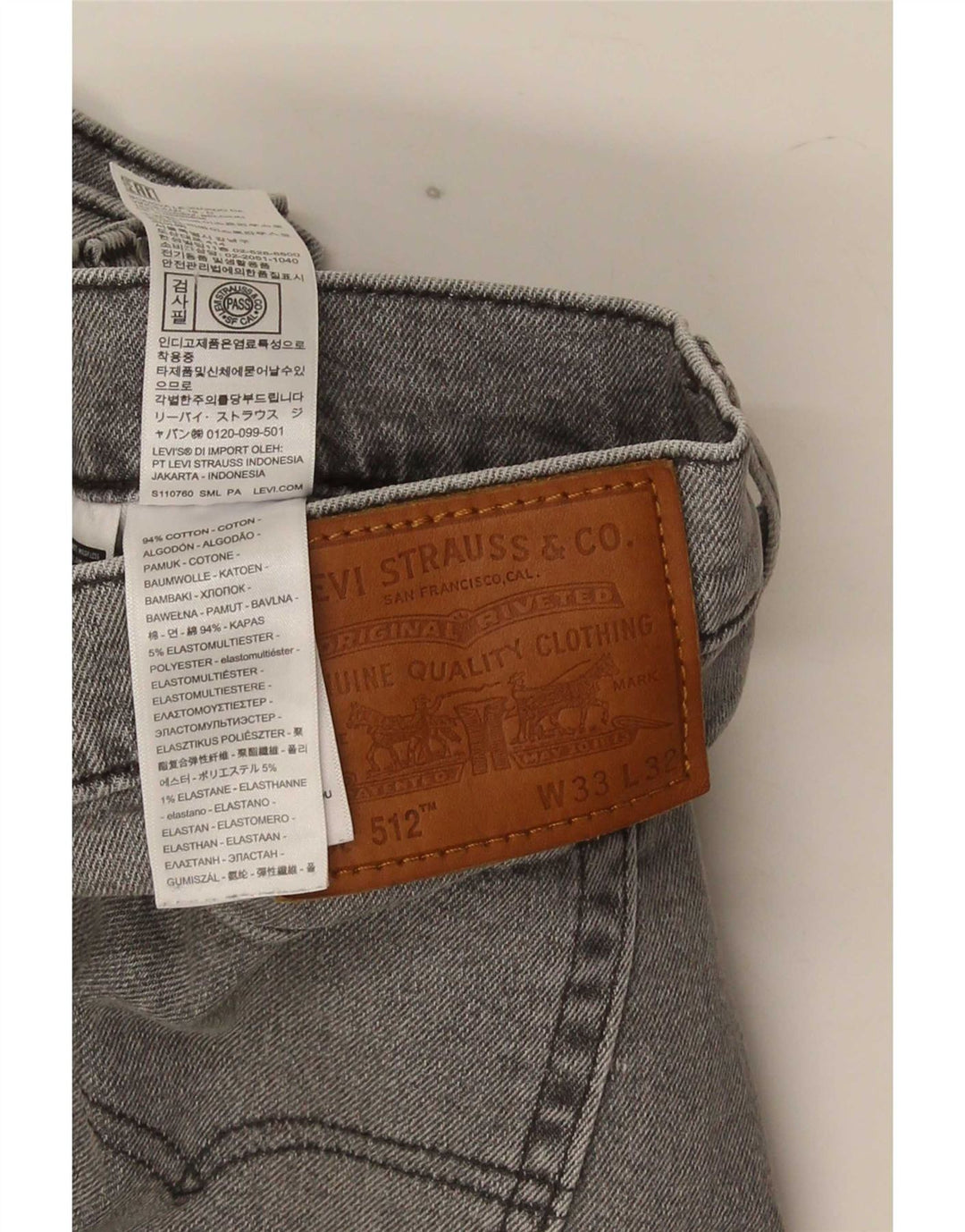 Calça jeans masculina Levi's 512 Slim Tapered W33 L32 cinza algodão