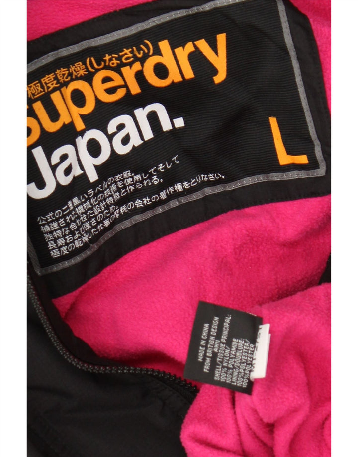 Jaqueta corta-vento feminina Superdry com capuz UK 16 grande nylon preto