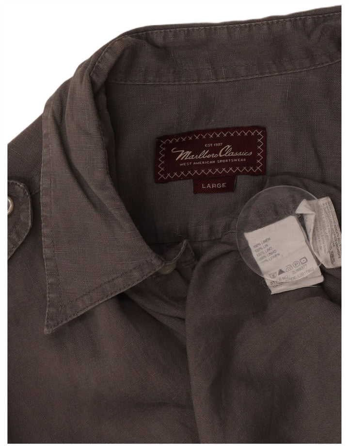 Camisa militar masculina Marlboro Classics grande linho cinza