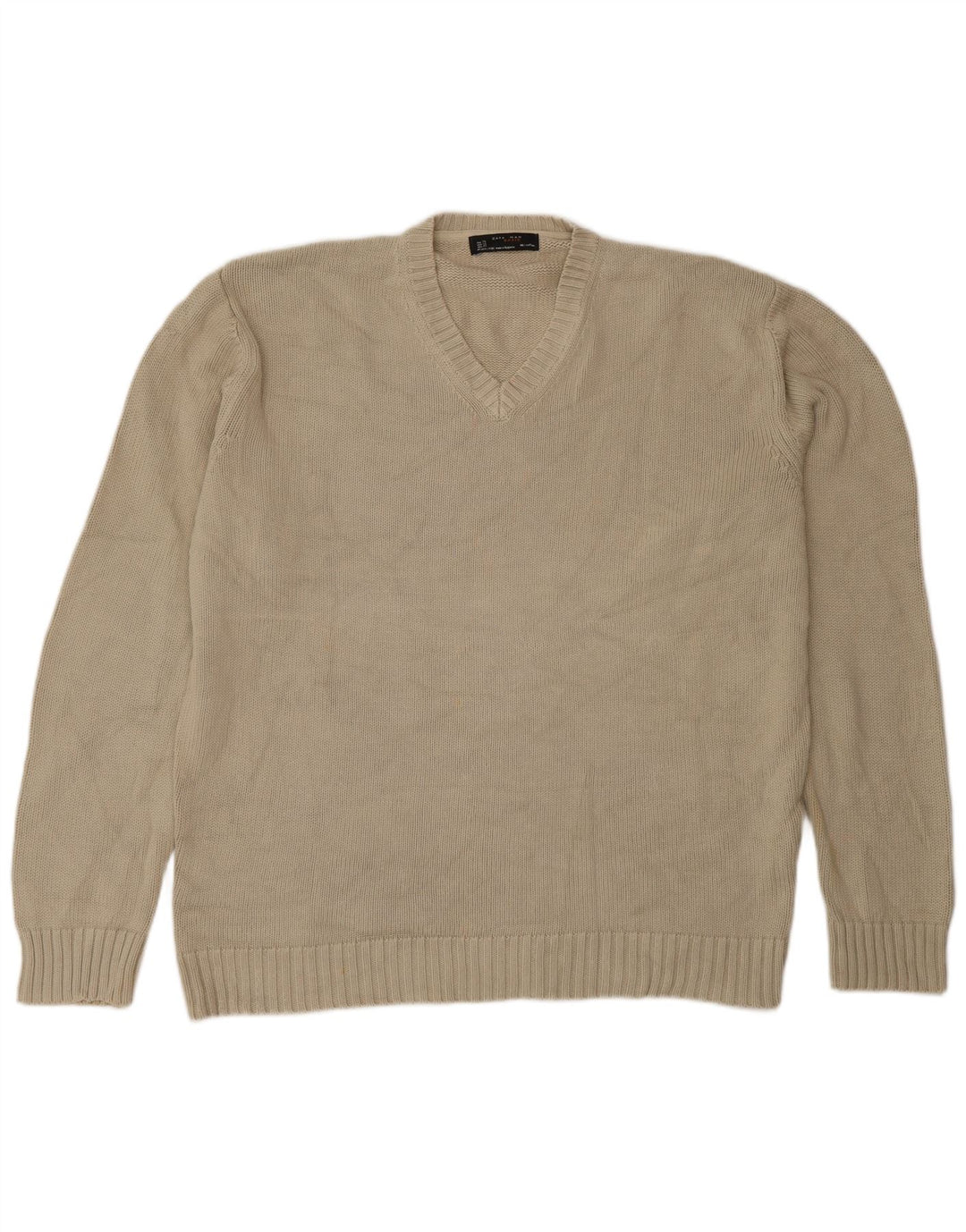 Zara Suéter masculino com decote em V XL algodão bege