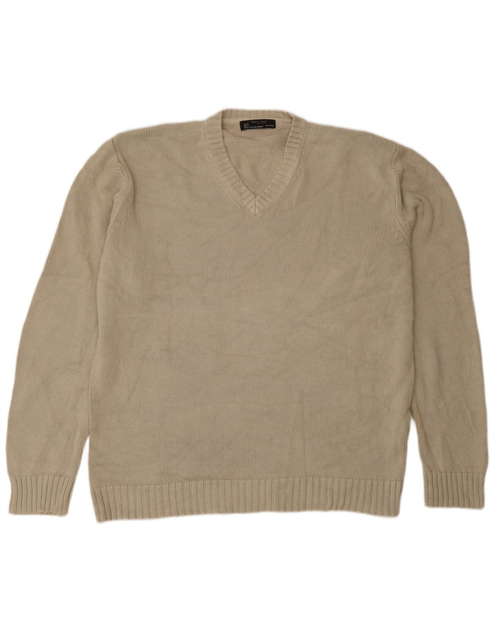Zara Suéter masculino com decote em V XL algodão bege
