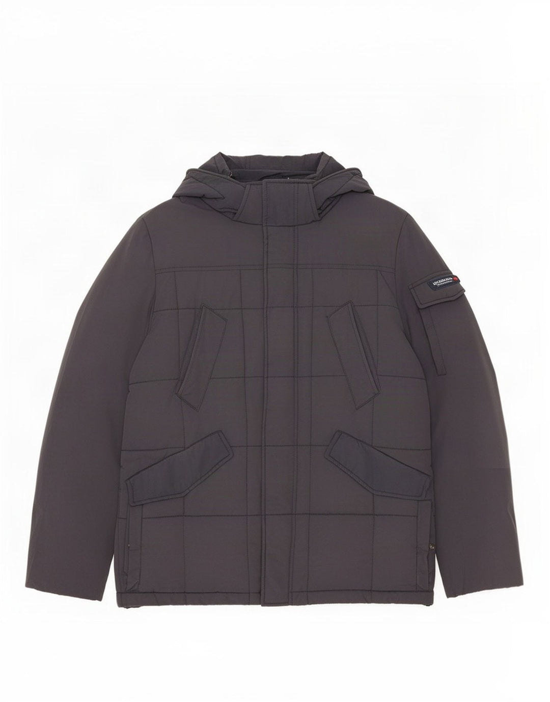 Jaqueta masculina Woolrich acolchoada com capuz Reino Unido 40 grande nylon azul marinho
