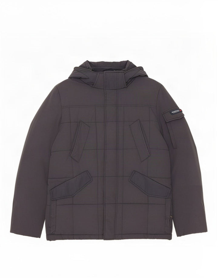 Jaqueta masculina Woolrich acolchoada com capuz Reino Unido 40 grande nylon azul marinho