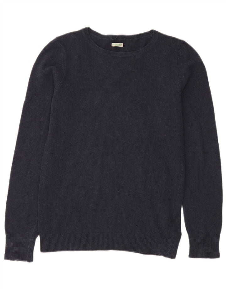 Suéter masculino BENETTON com gola canoa, pequeno, azul marinho, lã virgem