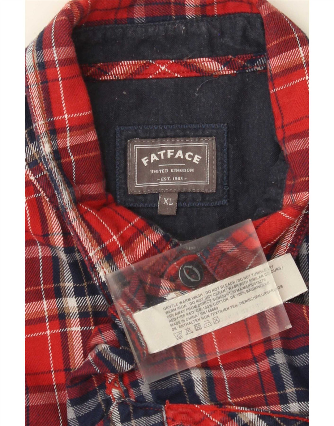 Camisa masculina de flanela Fat Face XL algodão xadrez vermelho