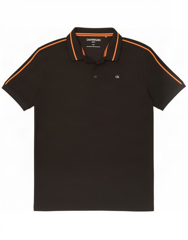 Calvin Klein Camisa polo masculina de golfe grande poliéster preto