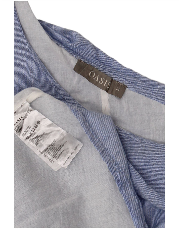 Vestido feminino Oasis de um ombro UK 14 algodão azul médio