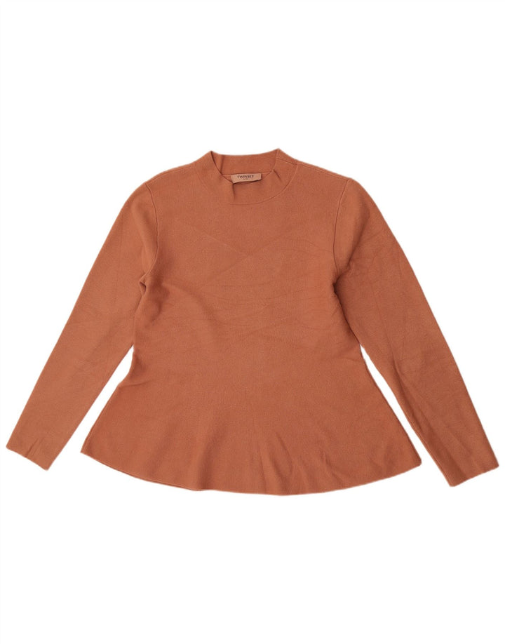 Top feminino Twinset de manga comprida UK 12 marrom médio