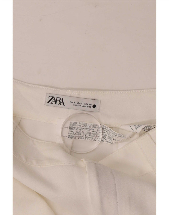 Zara Calça feminina reta casual pequena W26 L32 poliéster branco