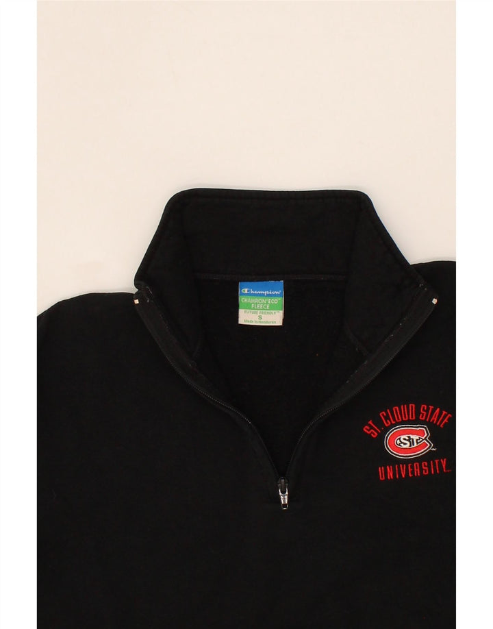 CHAMPION Womens Oversized Zip Neck Sweatshirt Jumper UK 10 Small Black Vintage Champion and Second-Hand Champion from Messina Hembry 