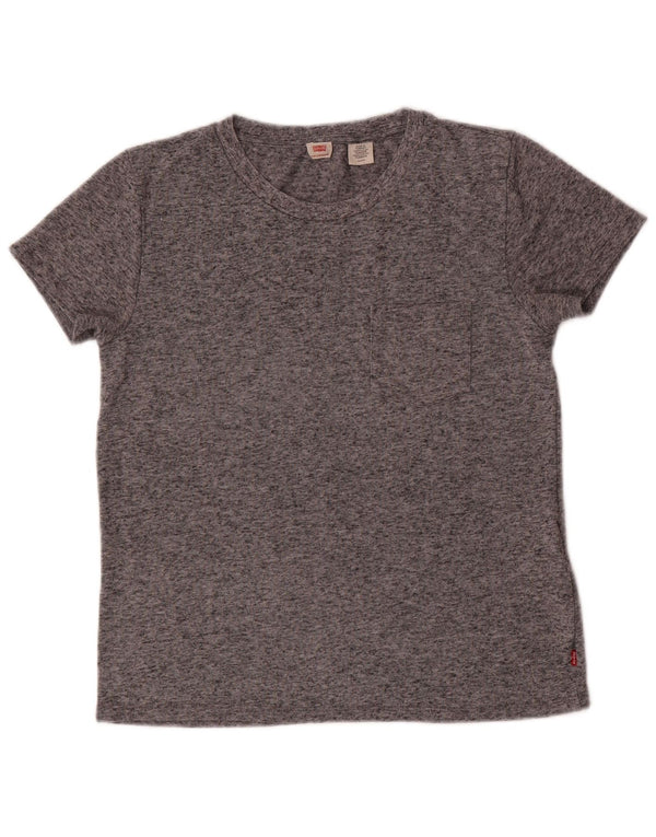Camiseta feminina LEVI'S UK 10 poliéster manchado cinza pequeno