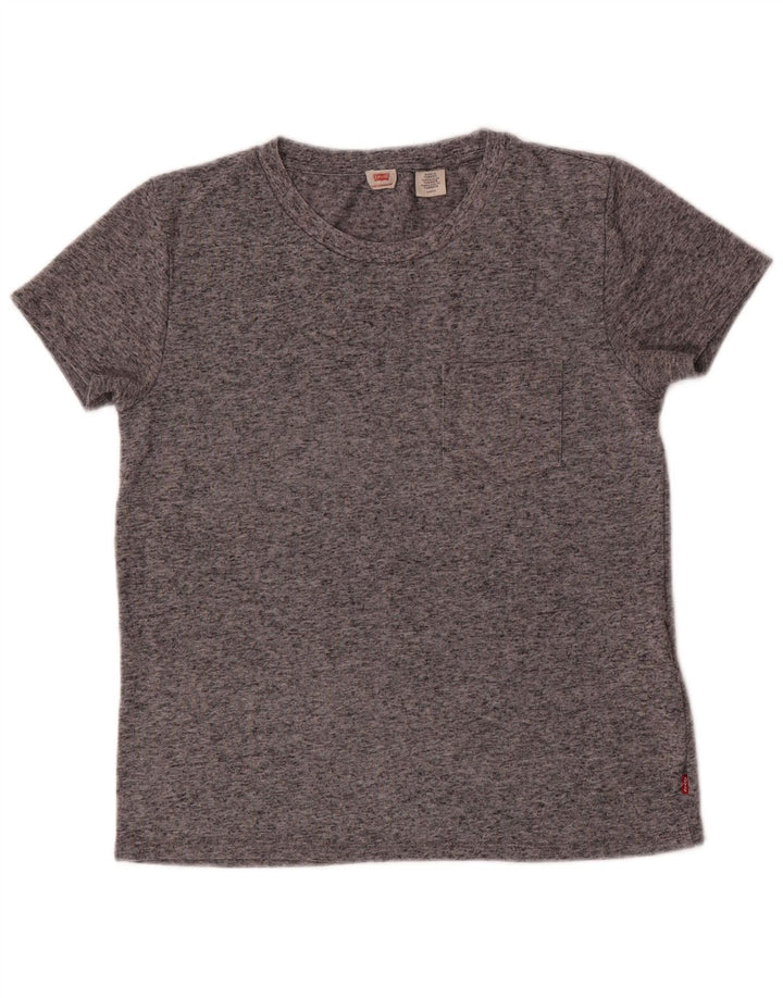 Camiseta feminina LEVI'S UK 10 poliéster manchado cinza pequeno
