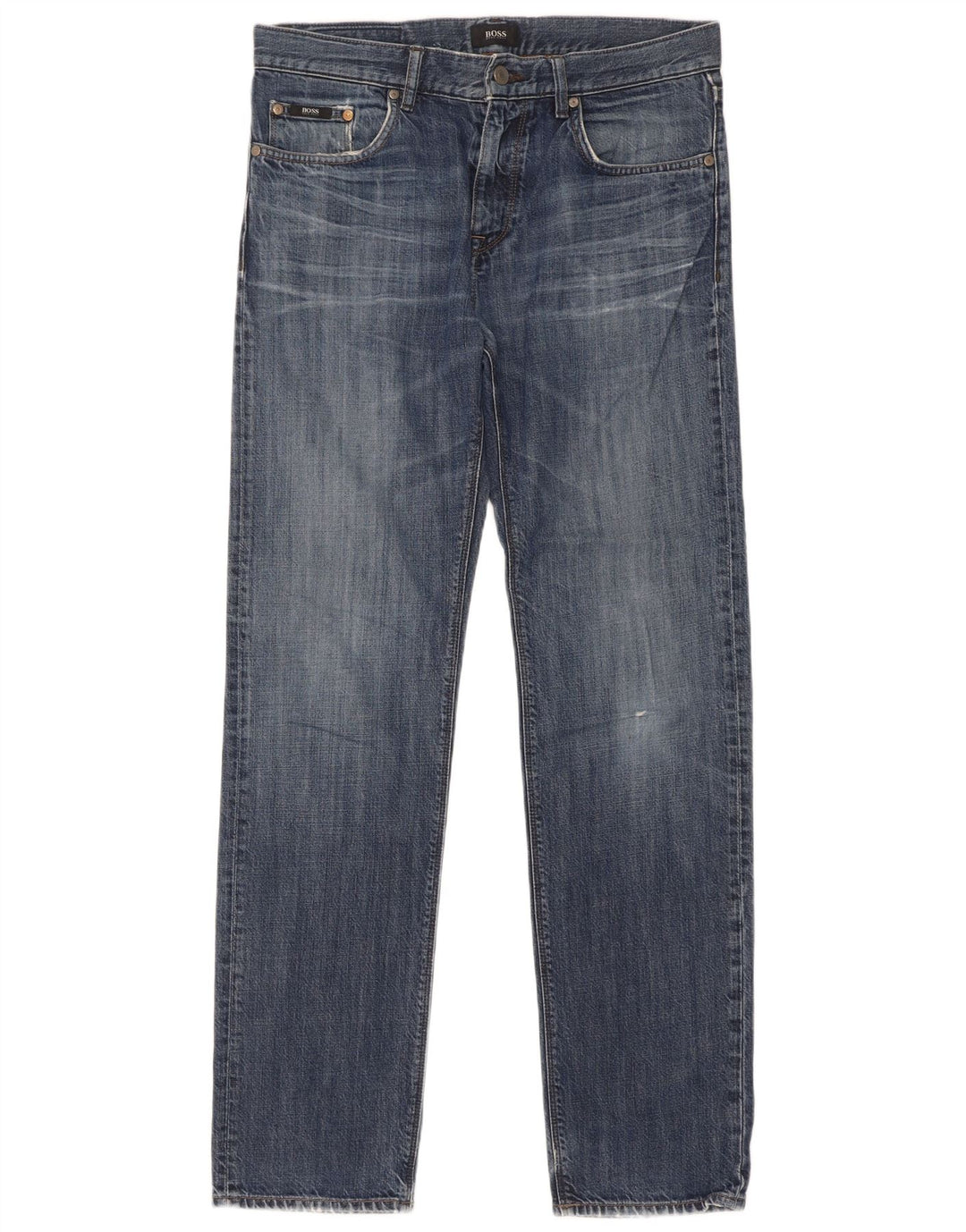 Hugo Boss Mens Straight Jeans W32 L34 Azul Algodão