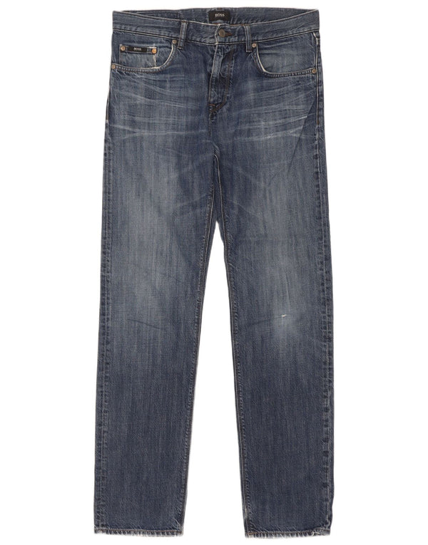 Hugo Boss Mens Straight Jeans W32 L34 Azul Algodão