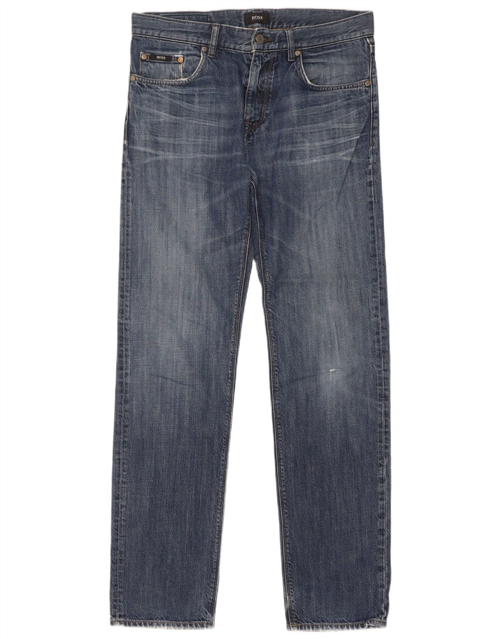 Hugo Boss Mens Straight Jeans W32 L34 Azul Algodão
