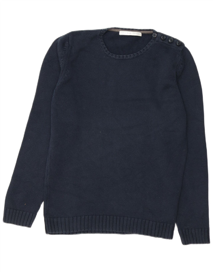 Suéter masculino ZARA com gola redonda, algodão azul marinho médio
