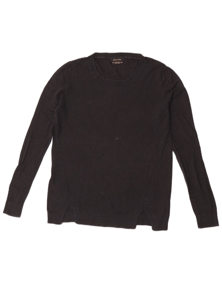 Suéter feminino Massimo Dutti com gola redonda Reino Unido 14 algodão preto médio