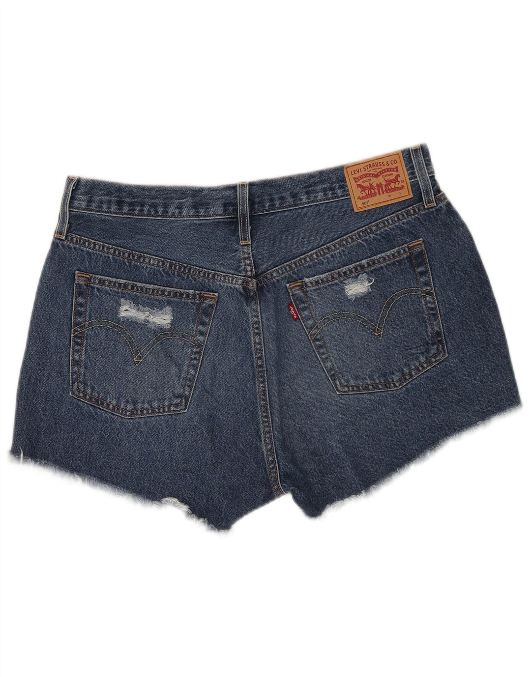 Shorts jeans feminino Levi's 501 desgastado W32 grande algodão azul