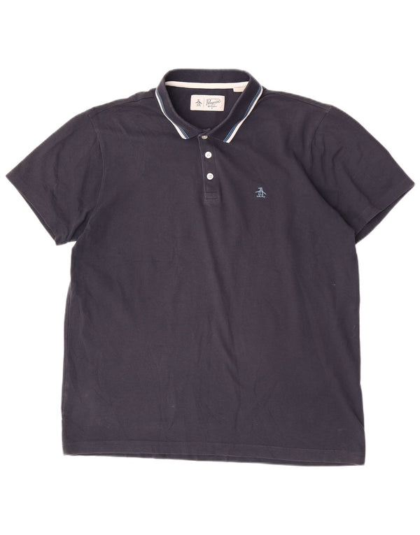 Camisa polo masculina Penguin grande algodão listrado azul marinho