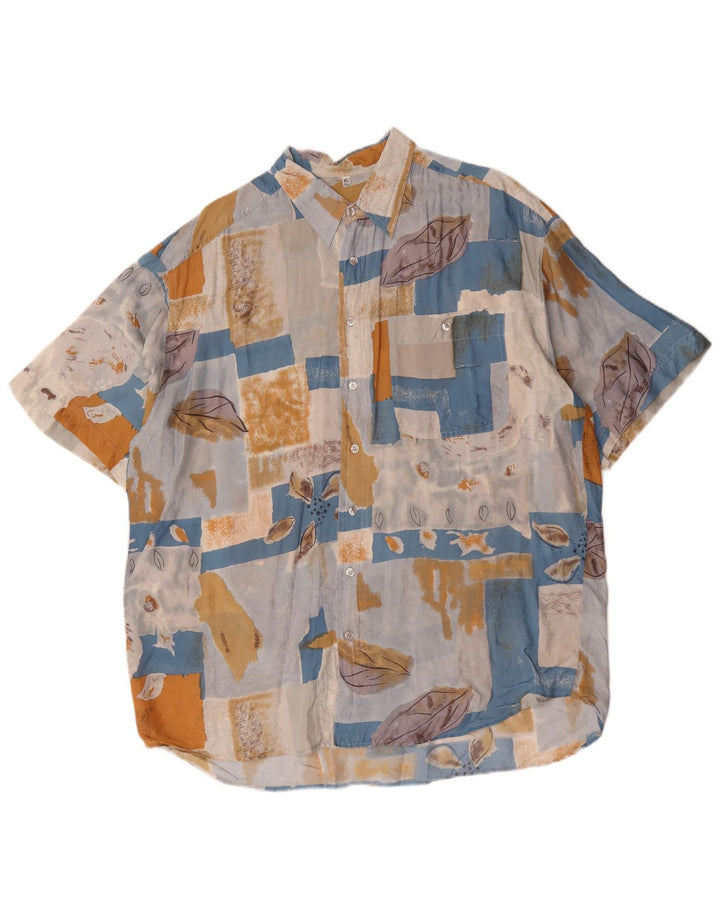 Camisa vintage masculina com padrão abstrato tamanho 43/44 XL multicolorida