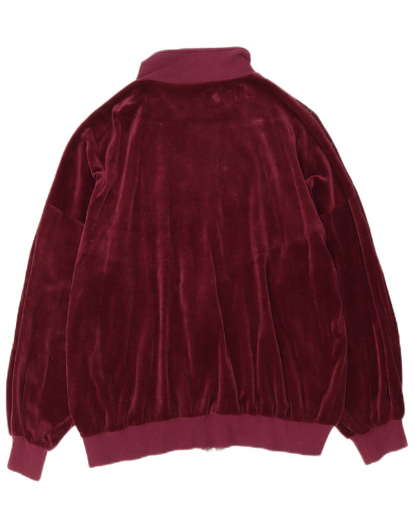 Jaqueta superior de agasalho de veludo feminino vintage UK 20 2XL Borgonha listrada
