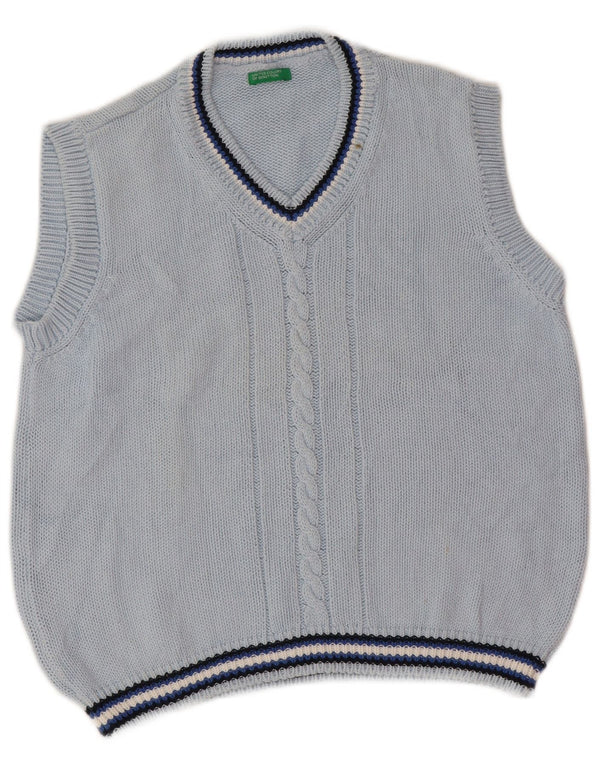 Benetton Boys Vest Tank Top 7-8 Anos Listrado Azul