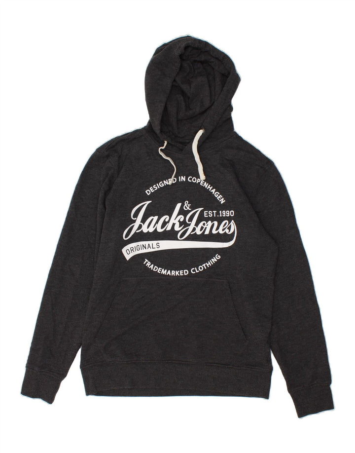JACK & JONES Mens Graphic Hoodie Jumper Large Grey Flecked Cotton Vintage Jack & Jones and Second-Hand Jack & Jones from Messina Hembry 