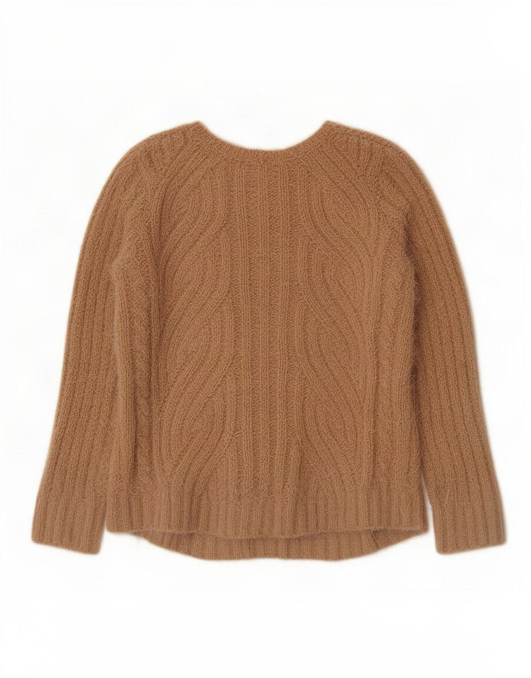 Suéter feminino Marks & Spencer com decote em V Reino Unido 12 poliéster bege médio