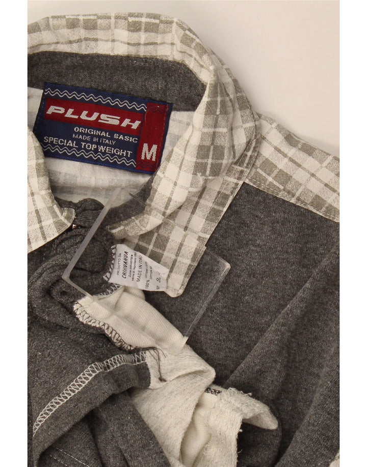 Camisa masculina vintage de flanela gráfica cinza médio algodão xadrez