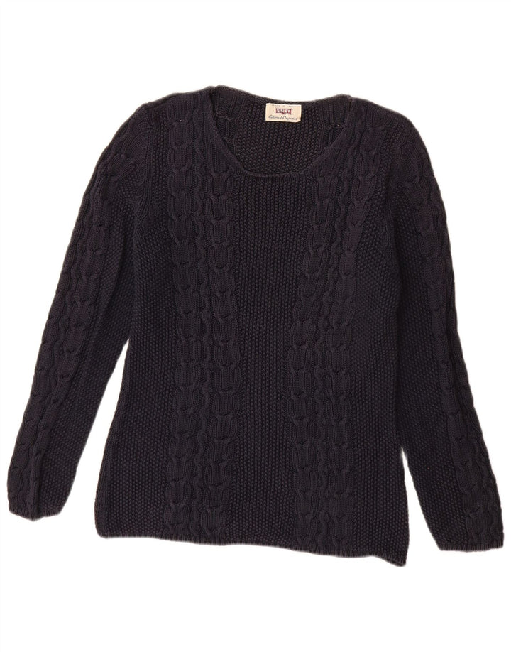 Suéter feminino SISLEY com gola canoa Reino Unido 14 médio azul marinho