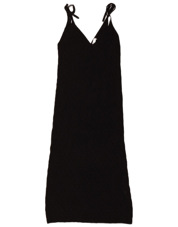 Vestido maxi feminino de malha transparente Zara Reino Unido 10 pequeno algodão preto