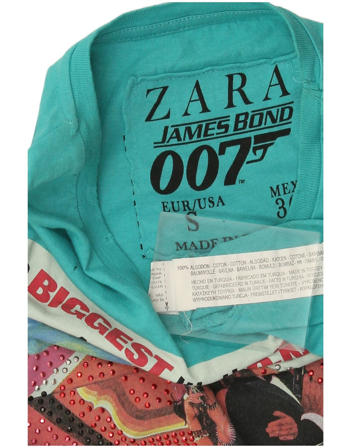 Zara Camiseta masculina gráfica Top pequeno algodão azul