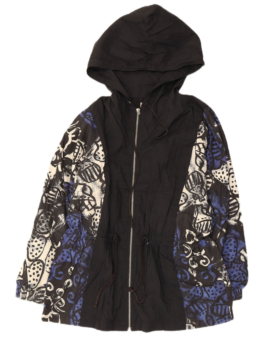 Jaqueta Parka Feminina Vintage Padrão Abstrato com Capuz EU 38 Médio Preto