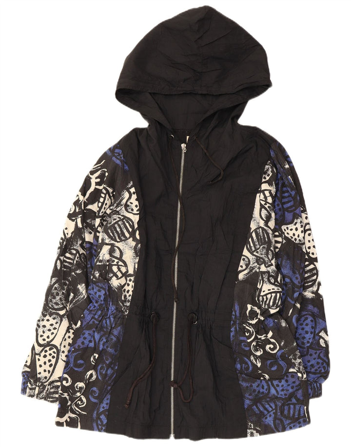 Jaqueta Parka Feminina Vintage Padrão Abstrato com Capuz EU 38 Médio Preto
