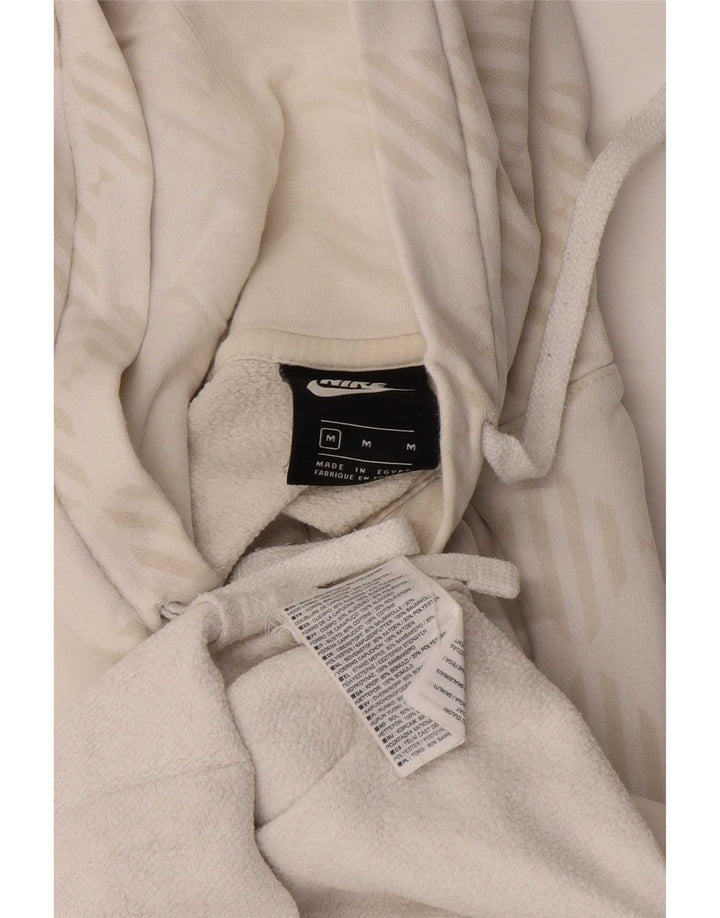 Nike Womens Oversized Hoodie Jumper UK 14 Médio Branco Geométrico Algodão