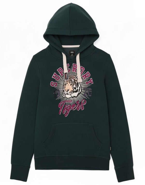 Superdry Womens Heritage Graphic Hoodie Jumper UK 8 Pequeno Algodão Verde
