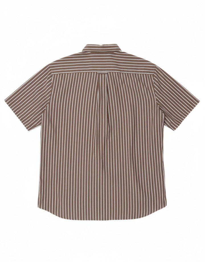 Camisa masculina GANT de manga curta com ajuste regular, algodão listrado marrom médio