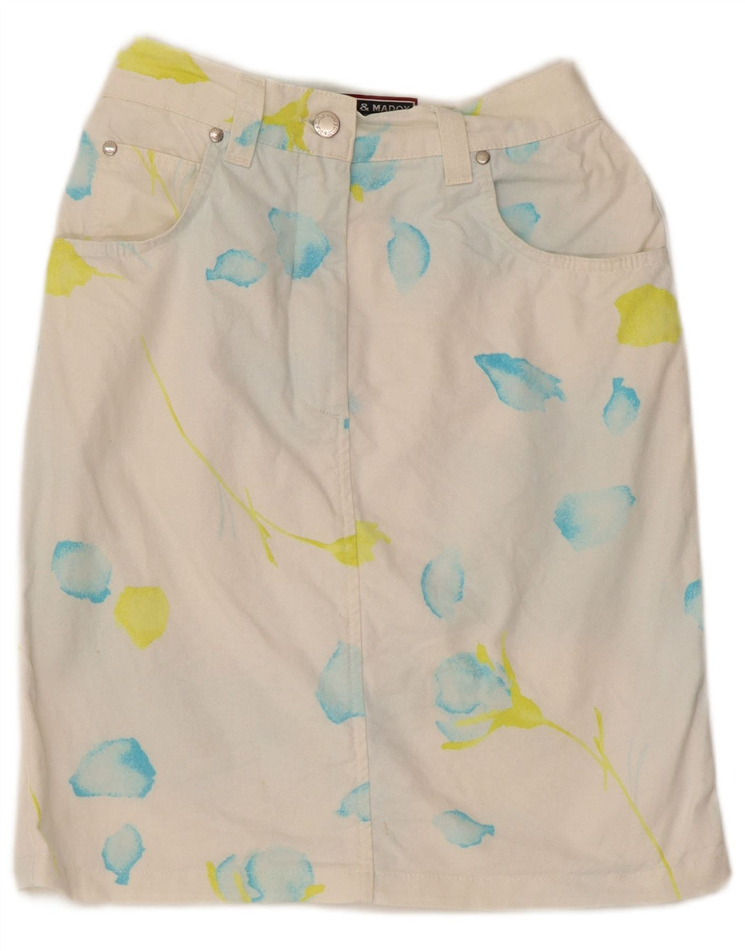 Saia jeans feminina FORT & MADOX W26 pequena floral off white